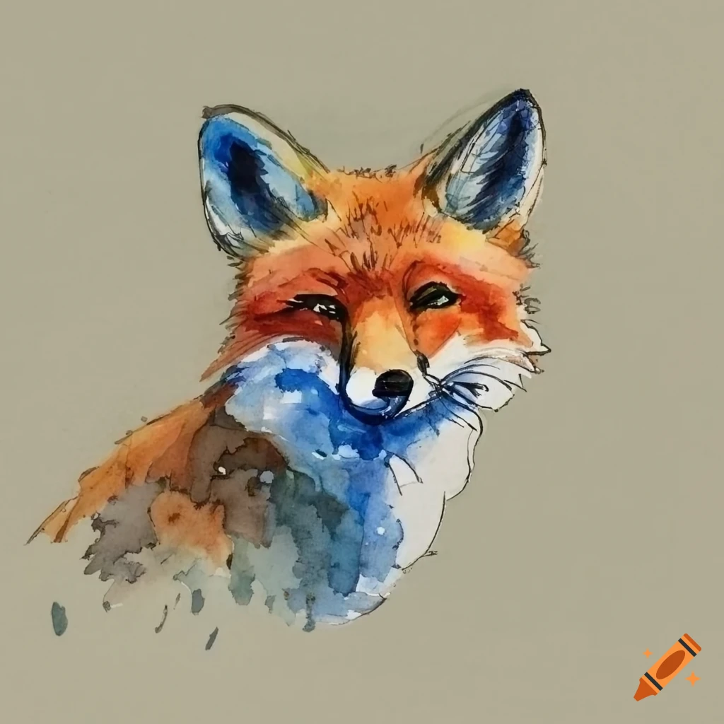 Fox watercolor and ink sketch in the style of Carl Larsson