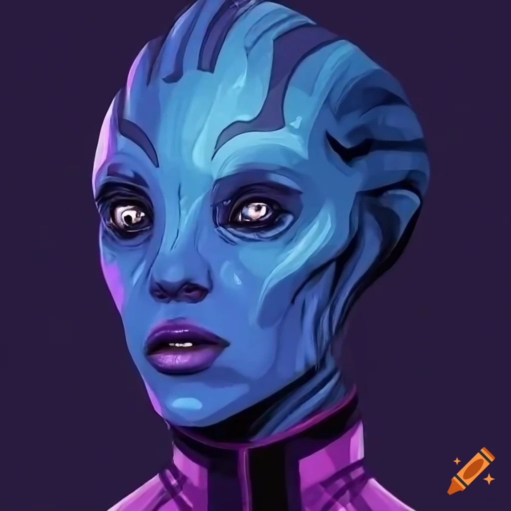 Portrait Of Asari Girl With Blue Skin And Dramatic Lighting On Craiyon 