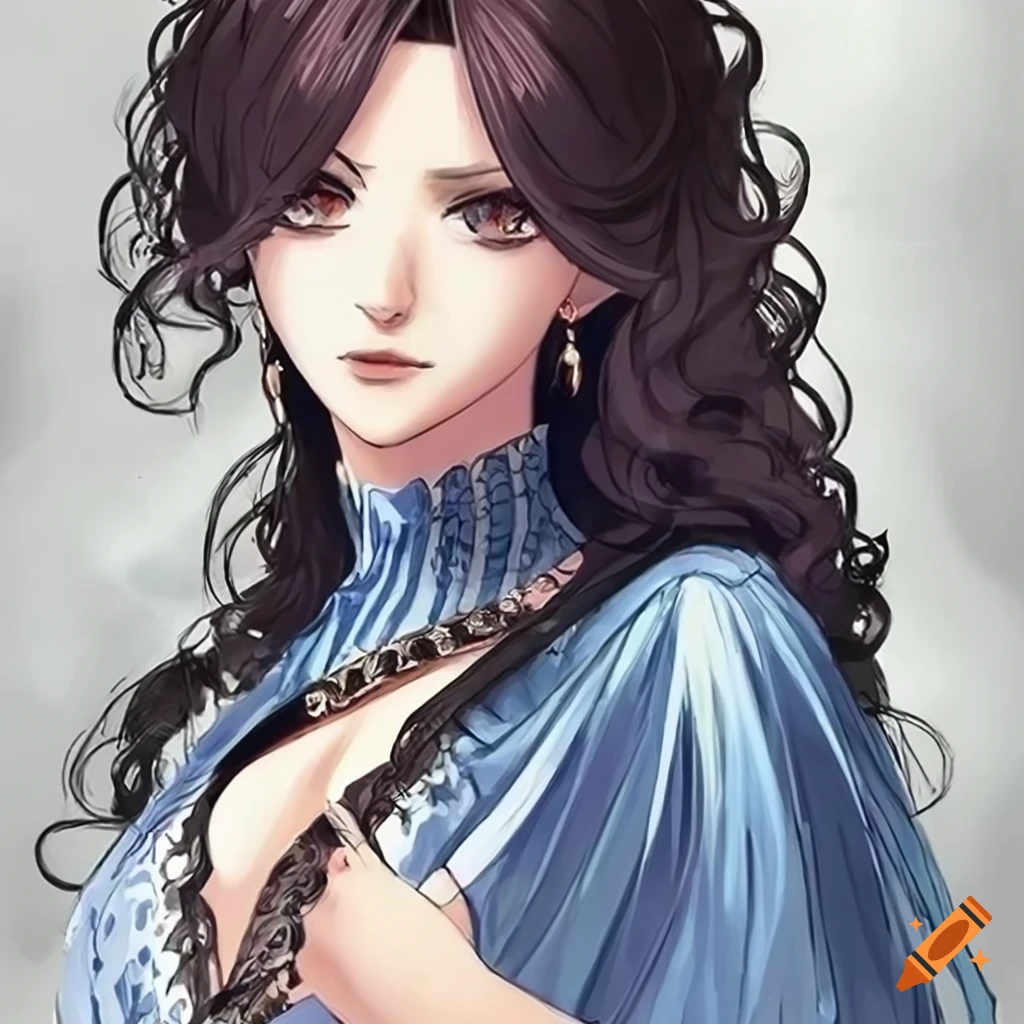 Striking woman with dark hair and penetrating gaze