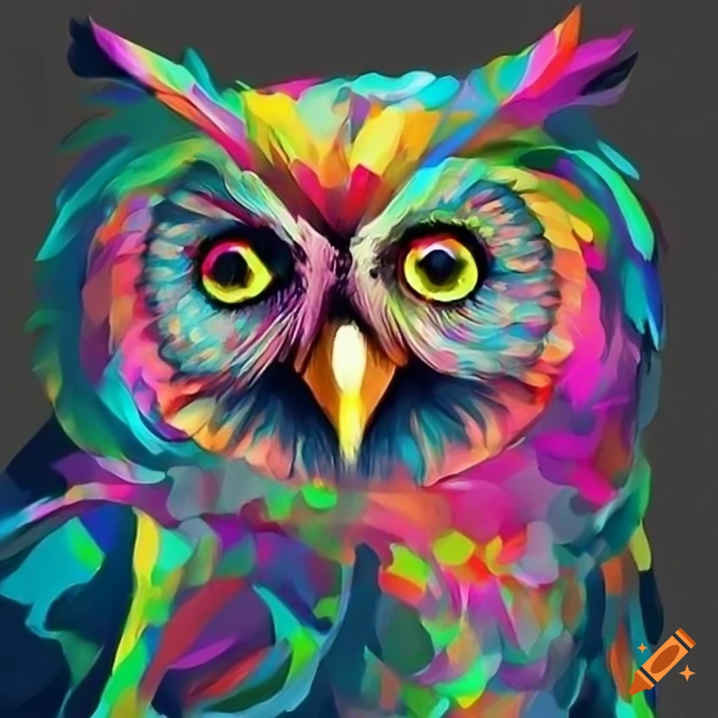 Abstract colored owl artwork on Craiyon