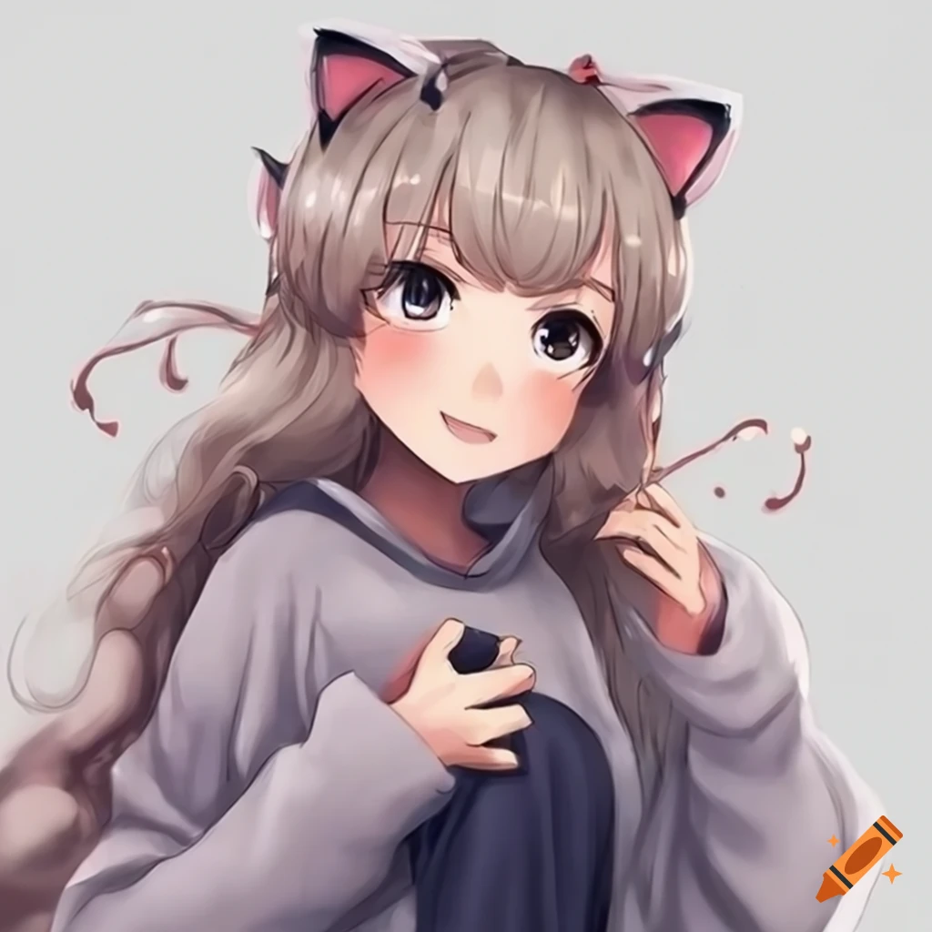 Anime girl wearing a soft girl sweater with cat ears