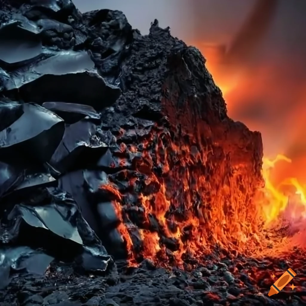 Obsidian wall on a lava field in the elemental plane of fire on Craiyon