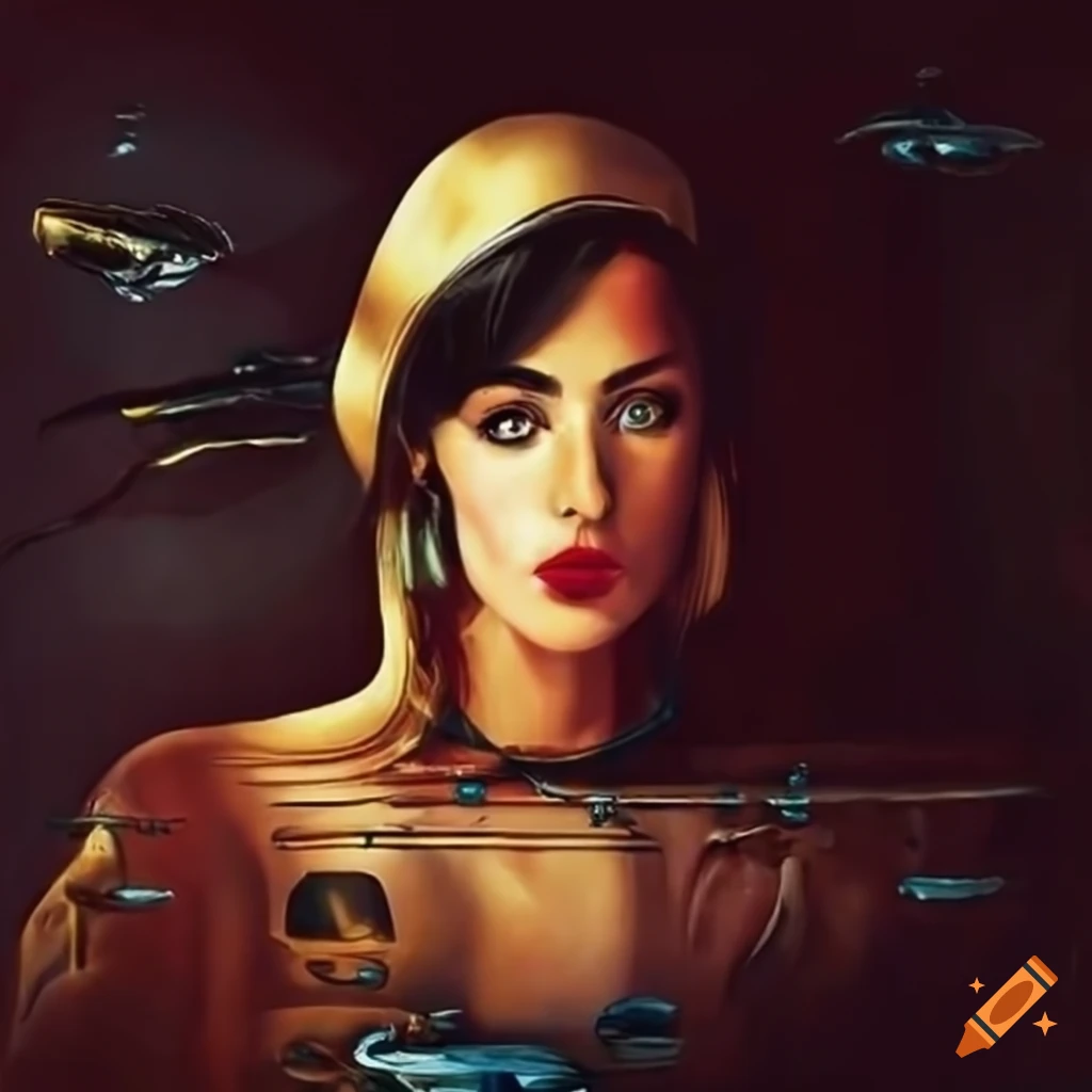 Woman piloting a spaceship in Dali style