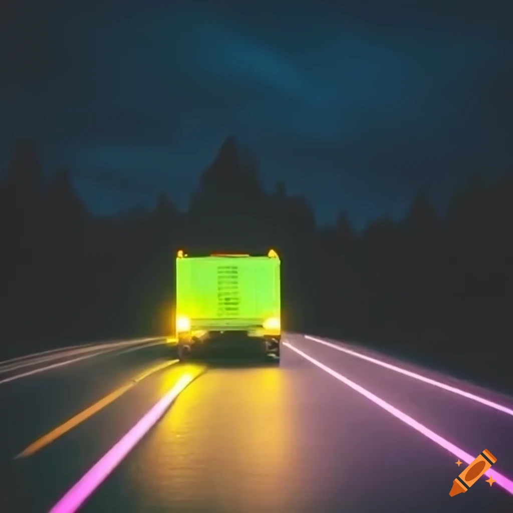 Truck on the midnight highway with "Don't hit me" in neon yellow