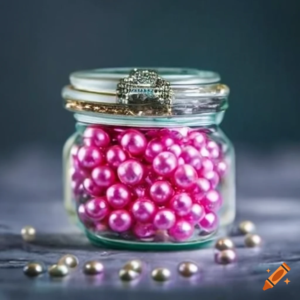 Jar of shiny magic pearls with beautiful lighting on Craiyon