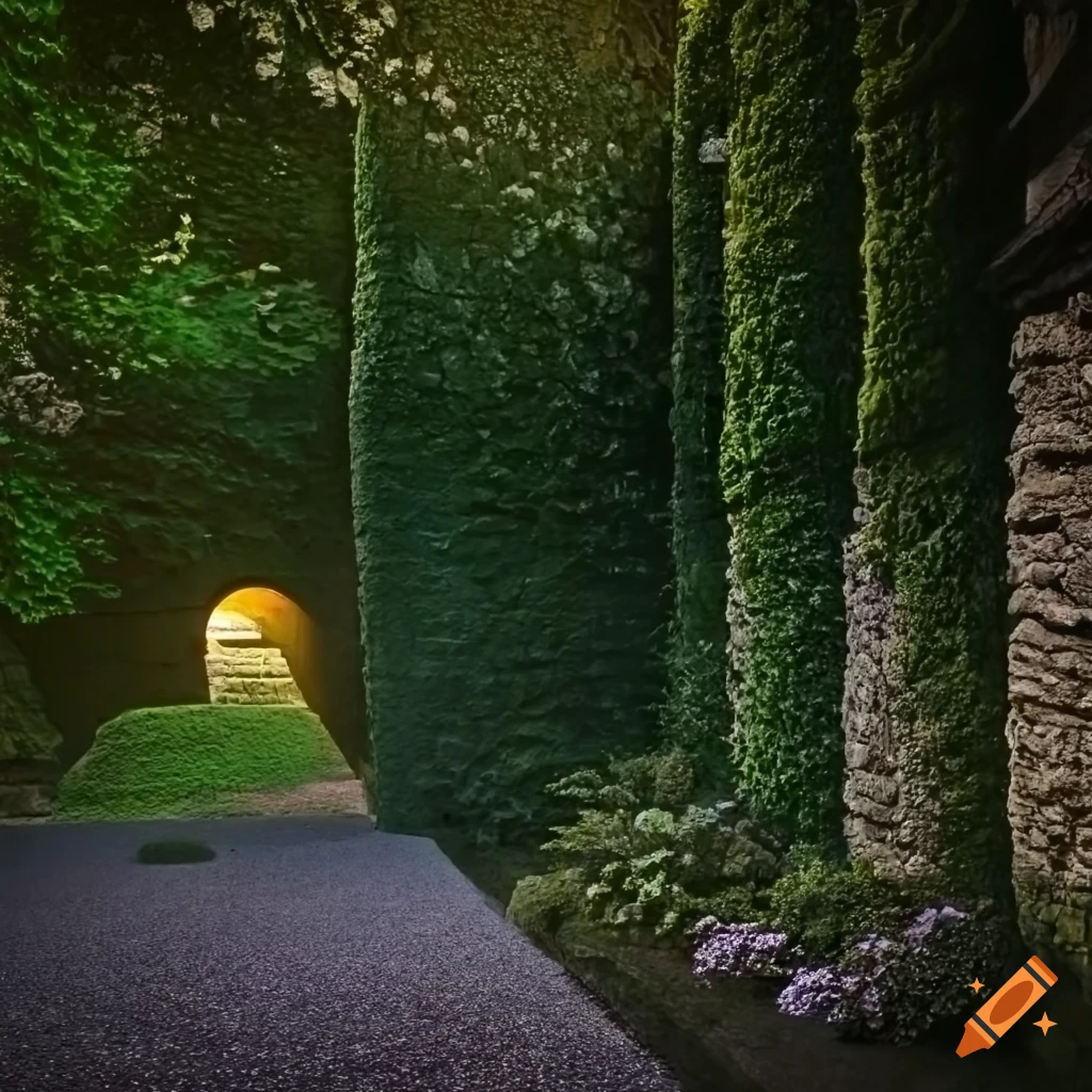 Stone garden wall in the pre-dawn light