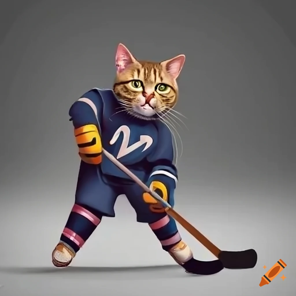 Cute cat playing hockey on Craiyon
