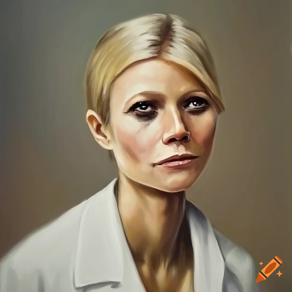 Moody oil painting of gwyneth paltrow in a white doctor jacket on Craiyon