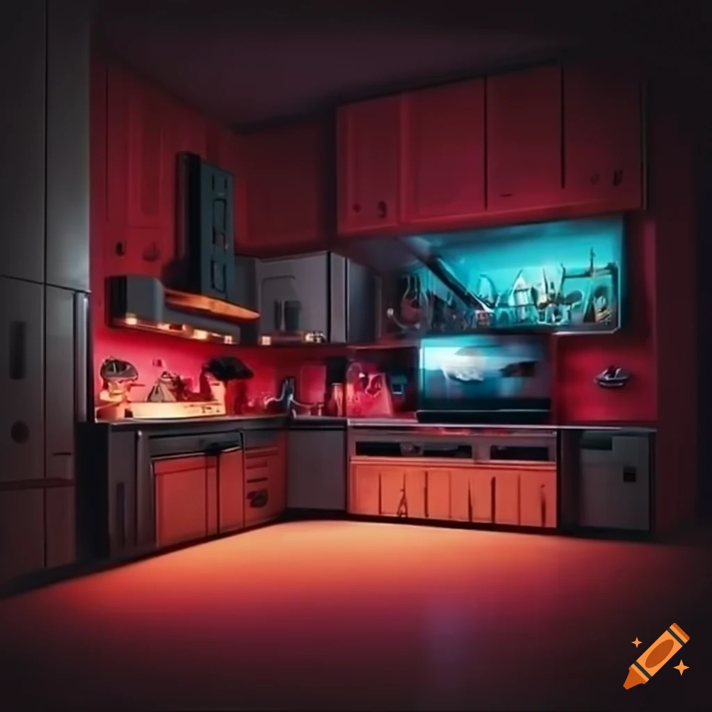 Kitchen with gaming setups on the tabletop on Craiyon