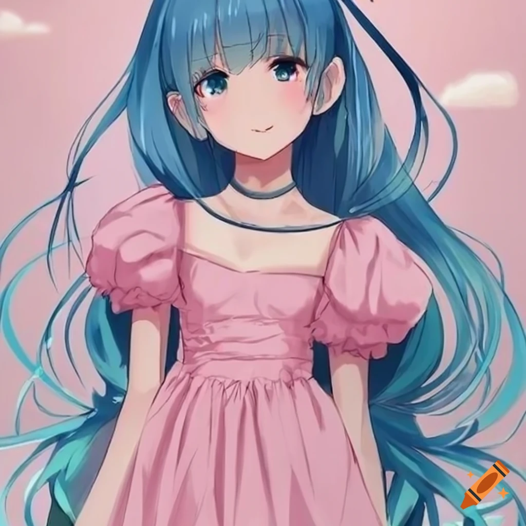 blue hair pink dress anime Jessa Midi Dress main image 1