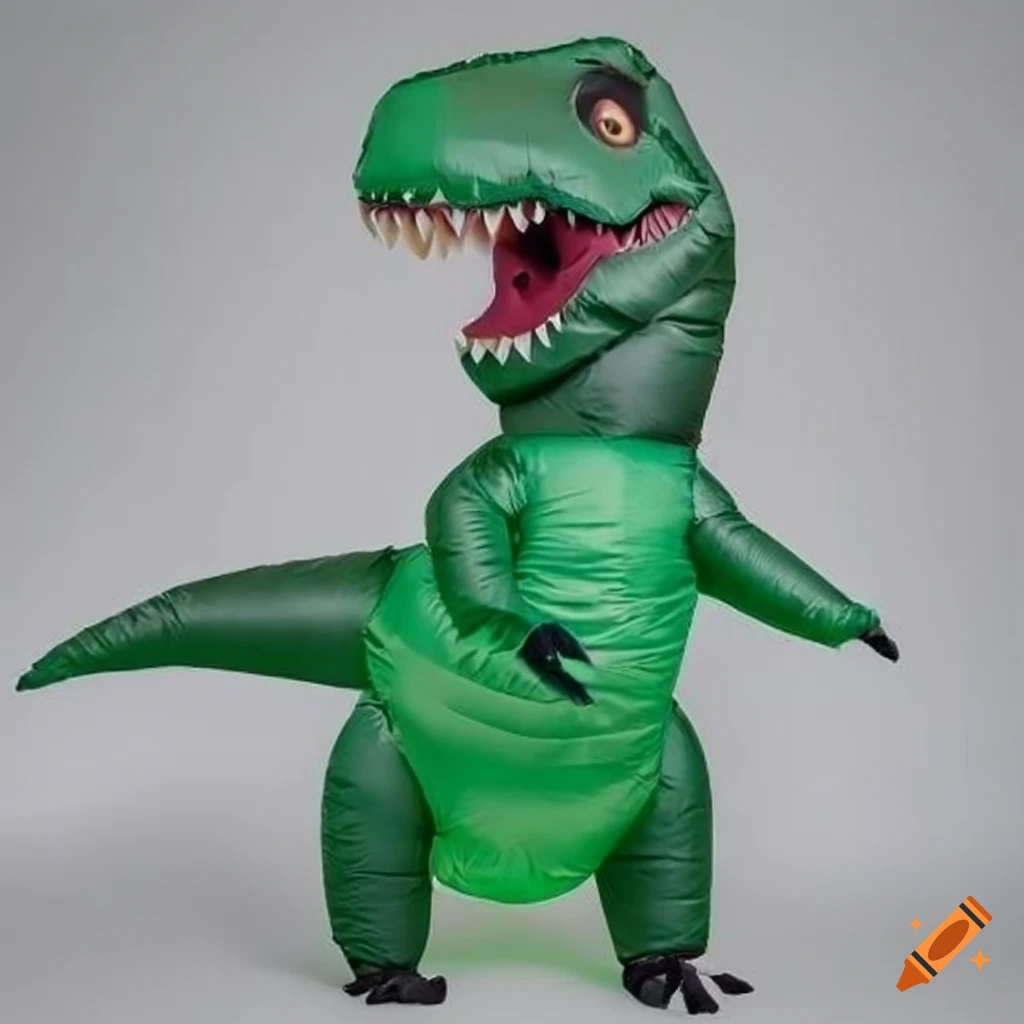 Inflatable trex costume in dark green on Craiyon