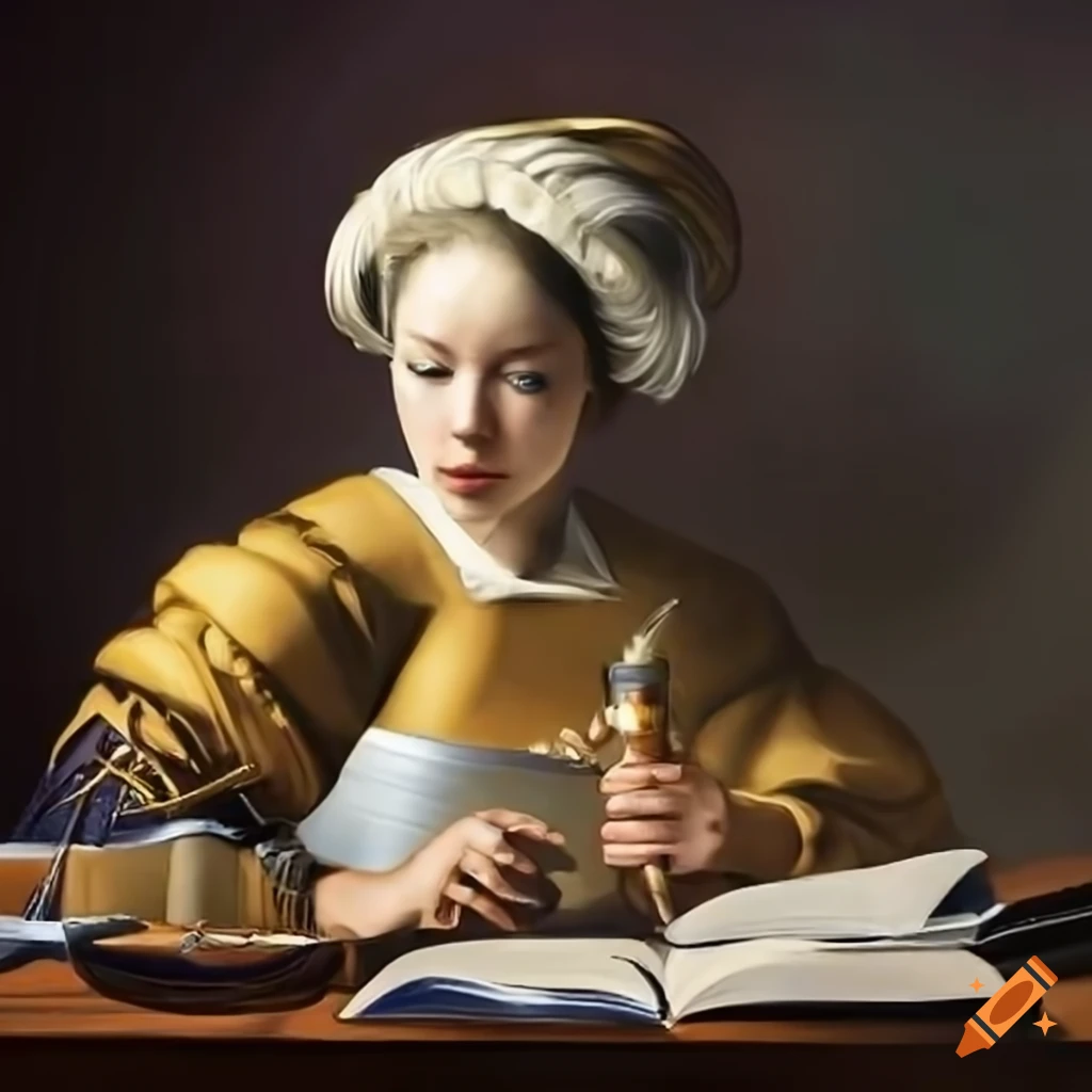beautiful-woman-studying-quantum-mechanics-in-a-vermeer-style-library