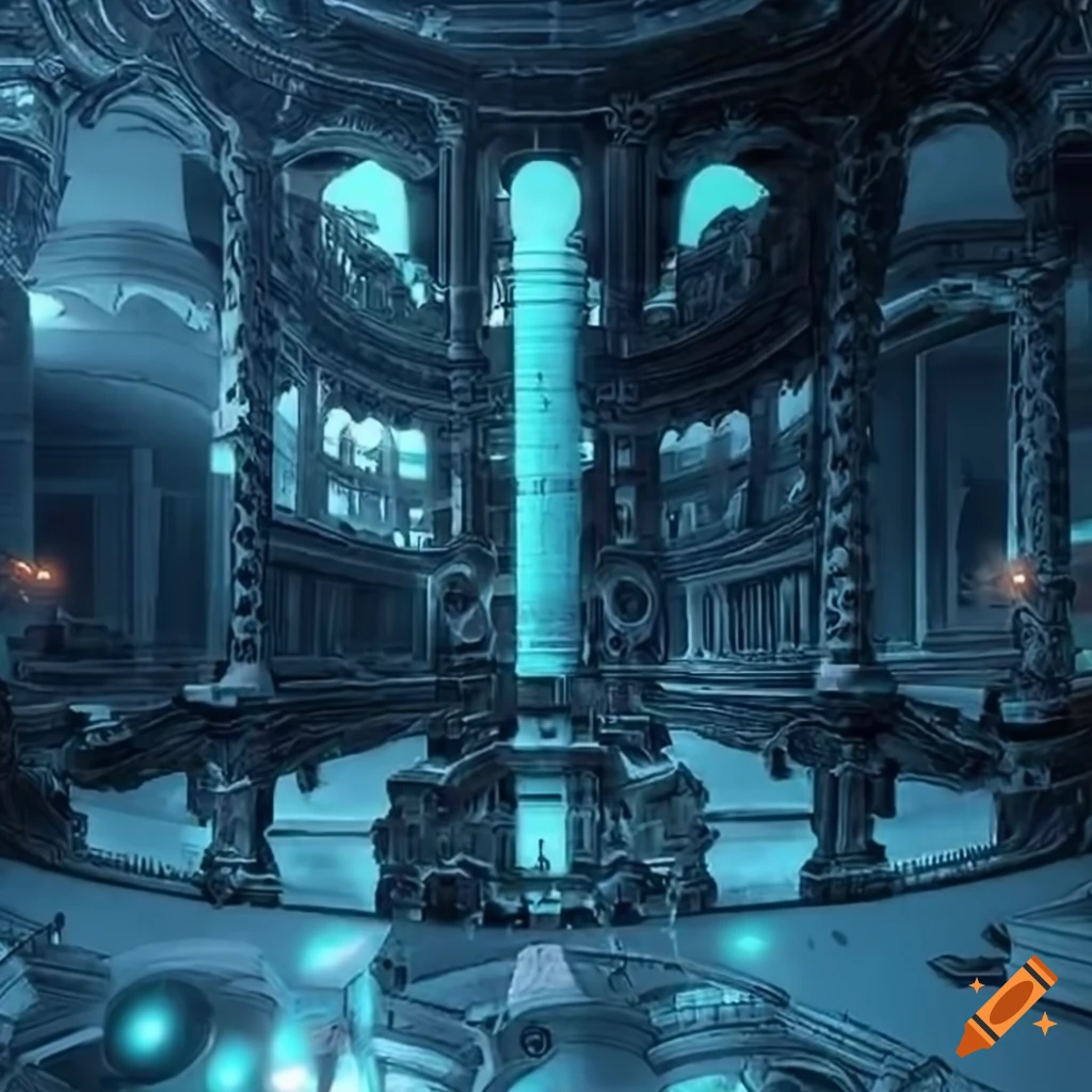 Perspective view of cybernetic biomechanic architecture on Craiyon