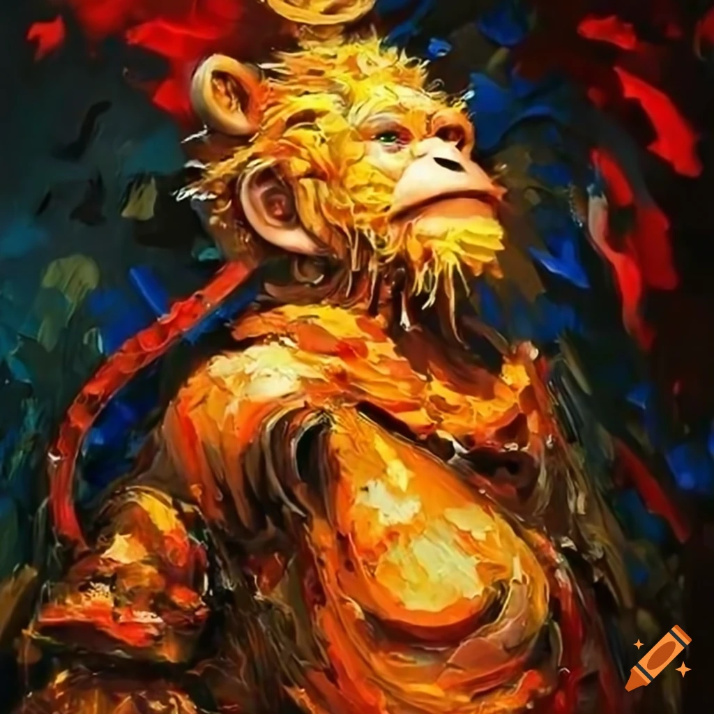 Palette knife painting of the monkey king sun wukong on Craiyon