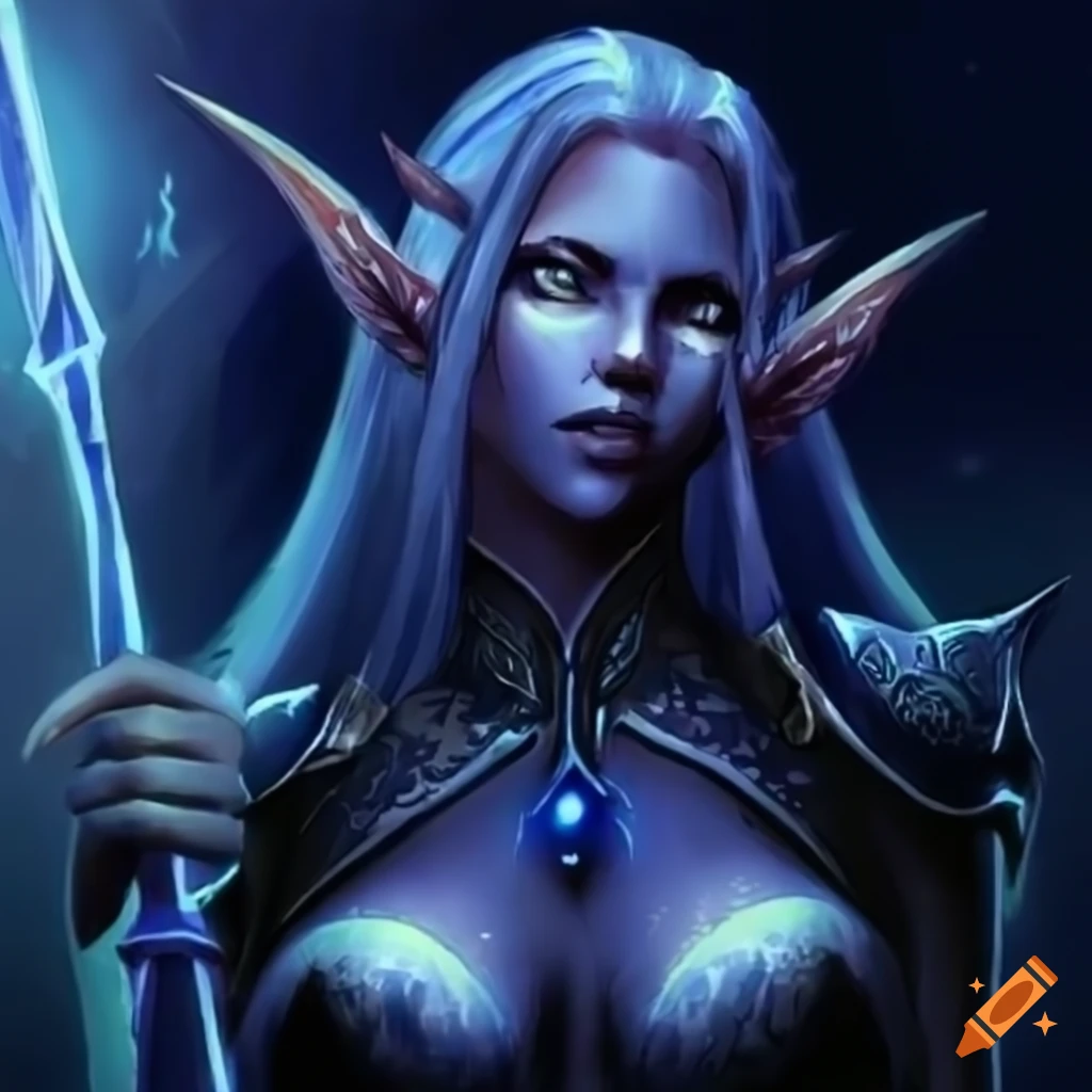 Female elf with glowing magical horns and stars freckled on her dark ...