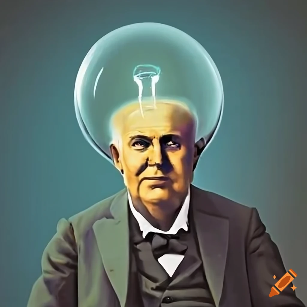 Thomas edison with a large lightbulb on Craiyon