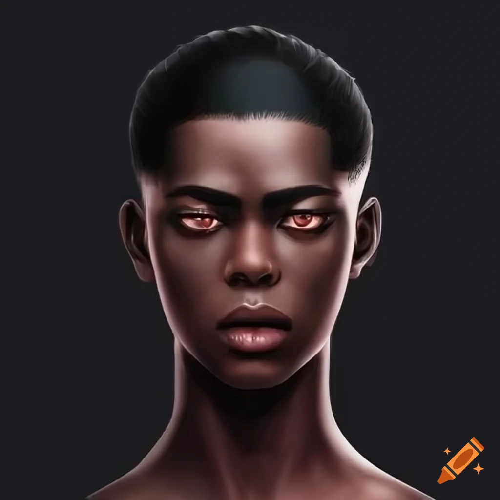 Portrait of a person with black hair and a sharp haircut