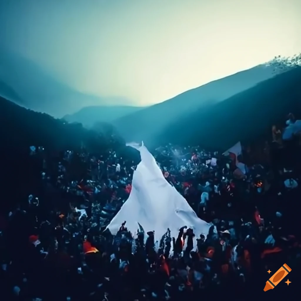 Crowd of people holding white flag of PATTAN Kayal itehad