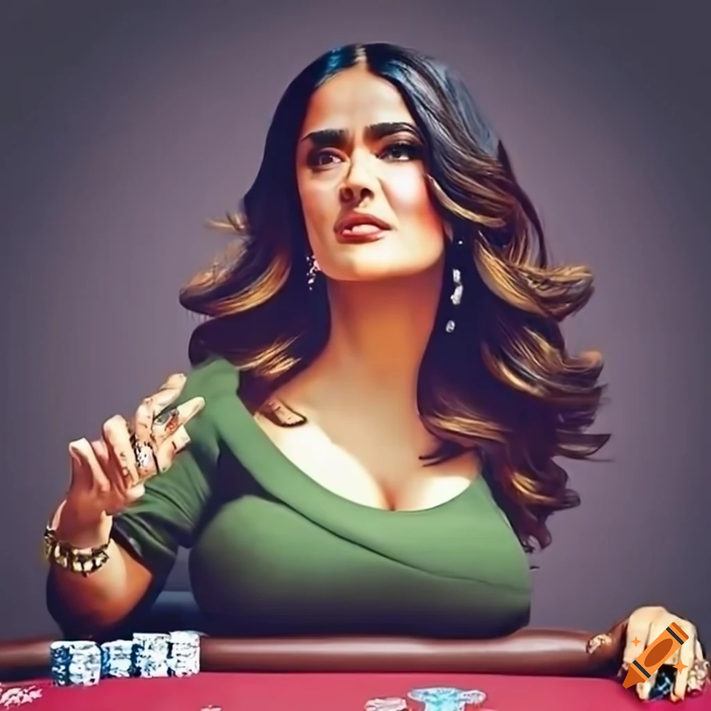 Actress Salma Hayek playing poker