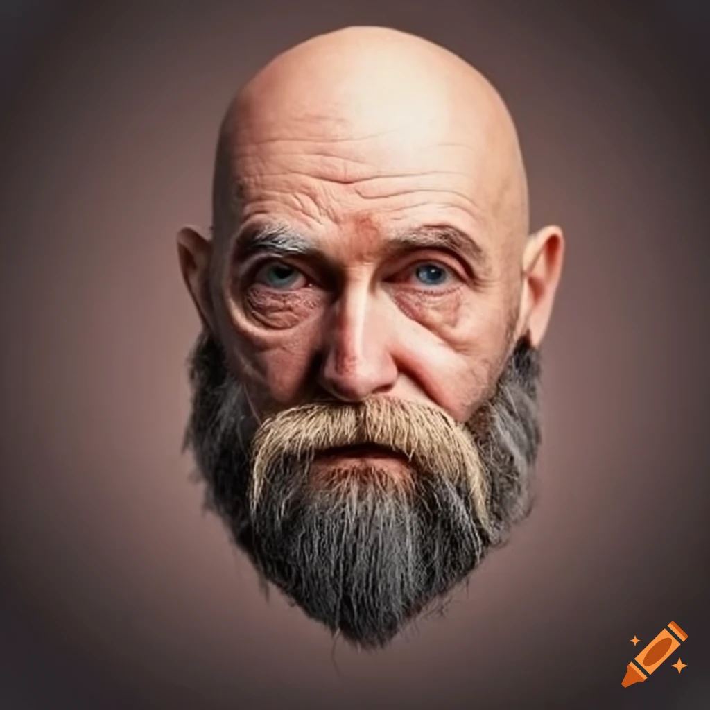 Bald older man with beard and moustache on Craiyon