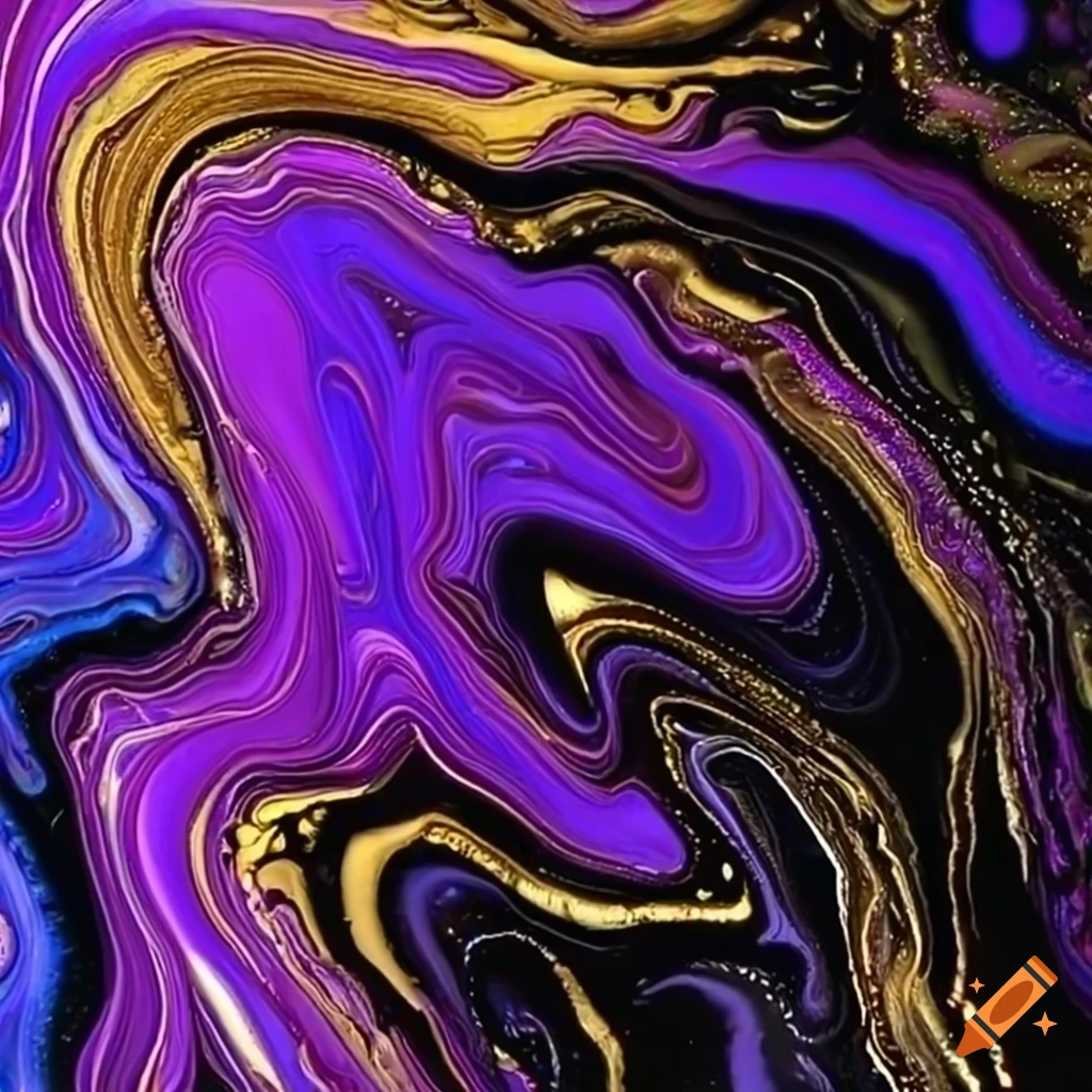 Abstract black, purple, and gold acrylic fluid art
