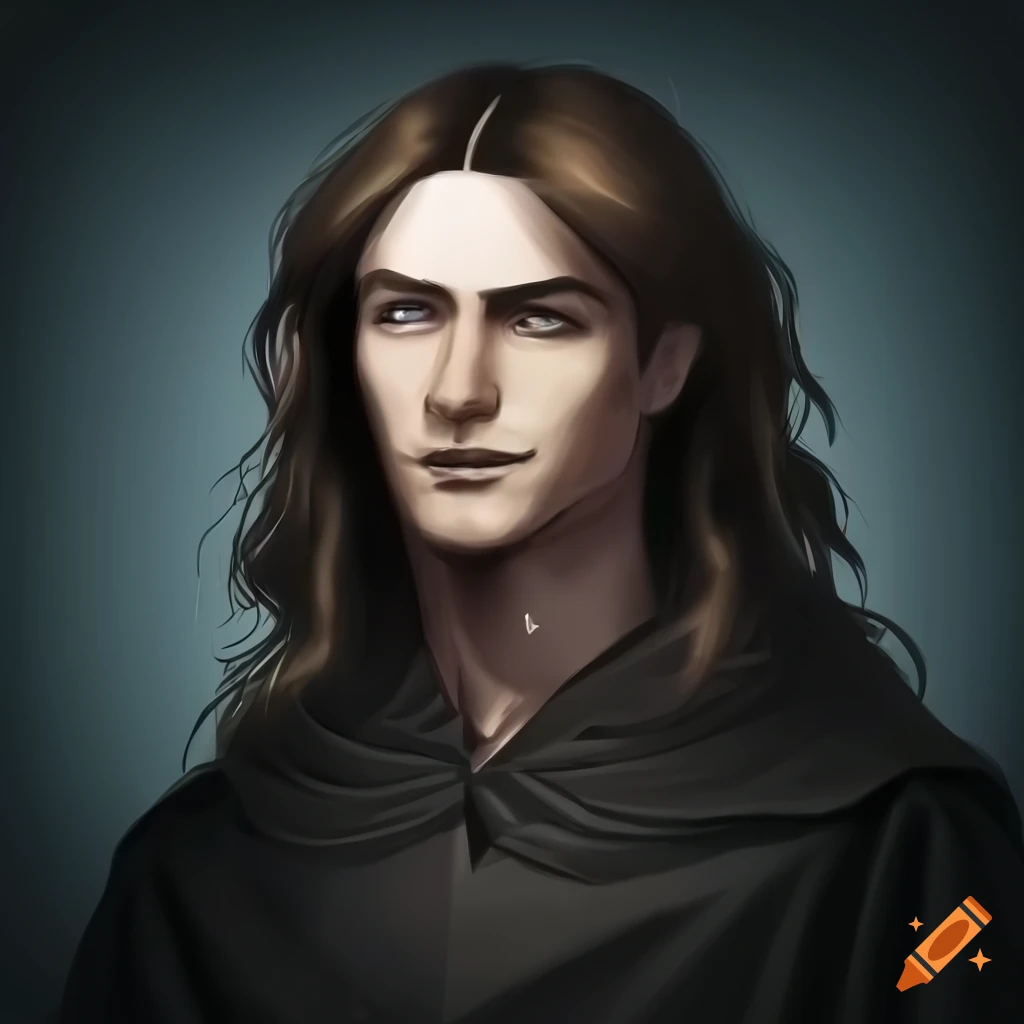 Illustration of a handsome man with long hair and medieval clothing on ...