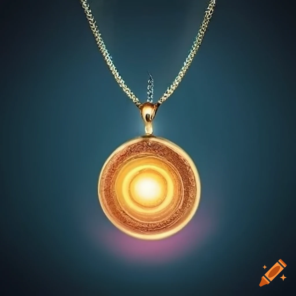 Round amulet catching the light