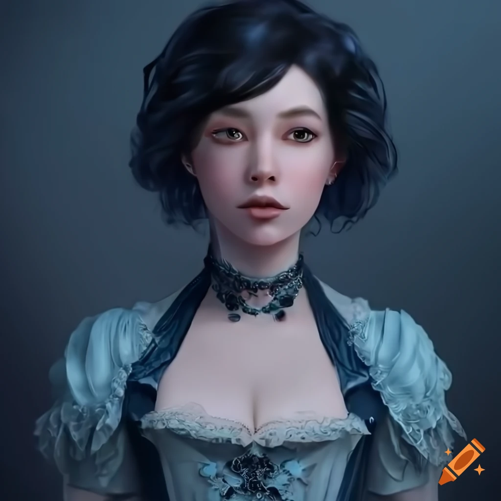 Cinematic fantasy portrait of a young woman with short black hair in a ...