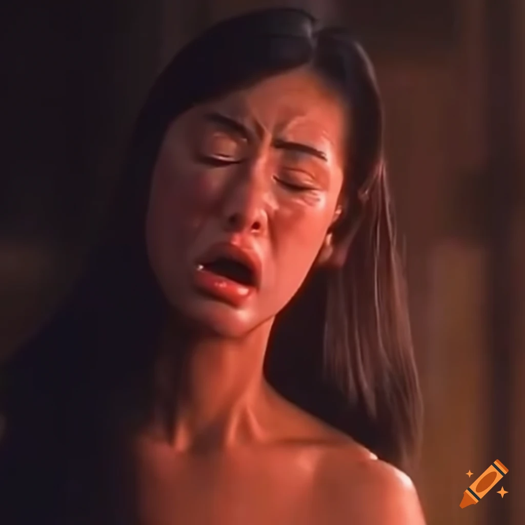 Asian martial arts fighter with a dizzy expression in an 80s movie