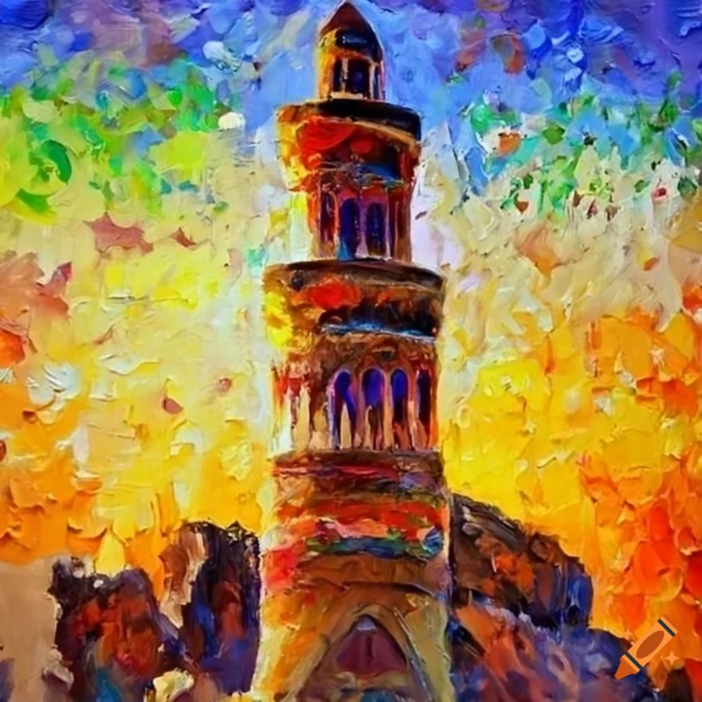 Colorful oil painting of the minaret of jam in afghanistan on Craiyon