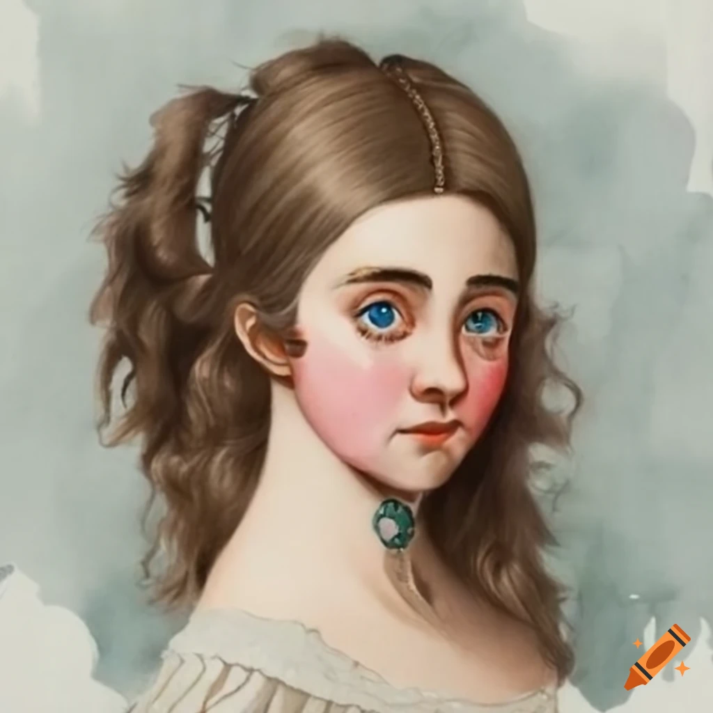 17th century English woman with brown hair and blue eyes