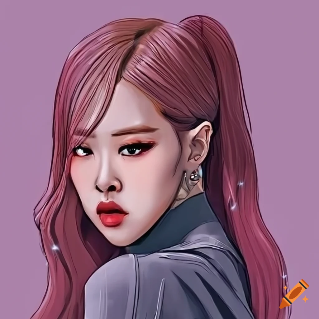 Cartoon image of blackpink rosé with dark hair on Craiyon
