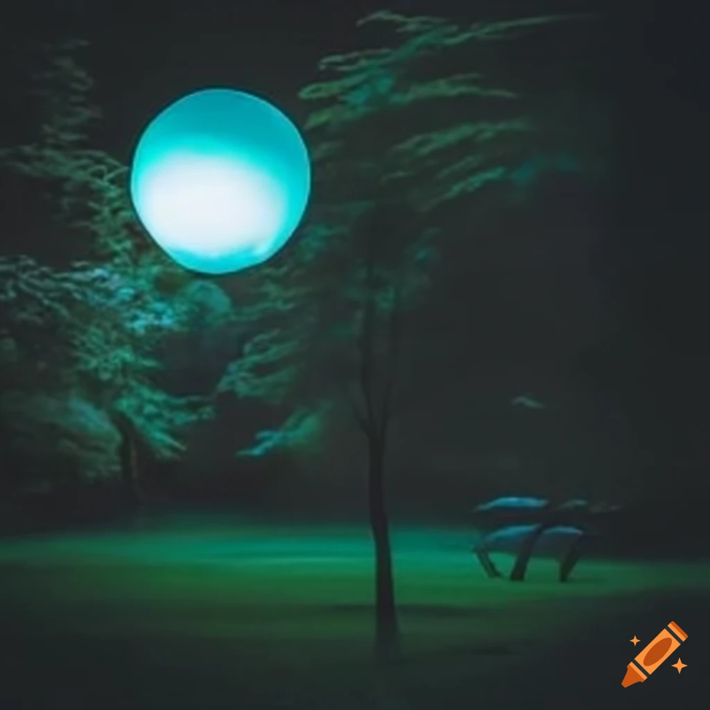 Glowing orb in a park at night