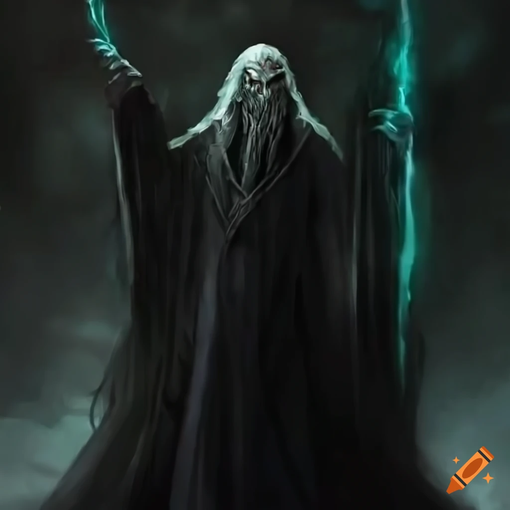 Concept art of Saruman as an epic dark soul boss with sinister magic staff