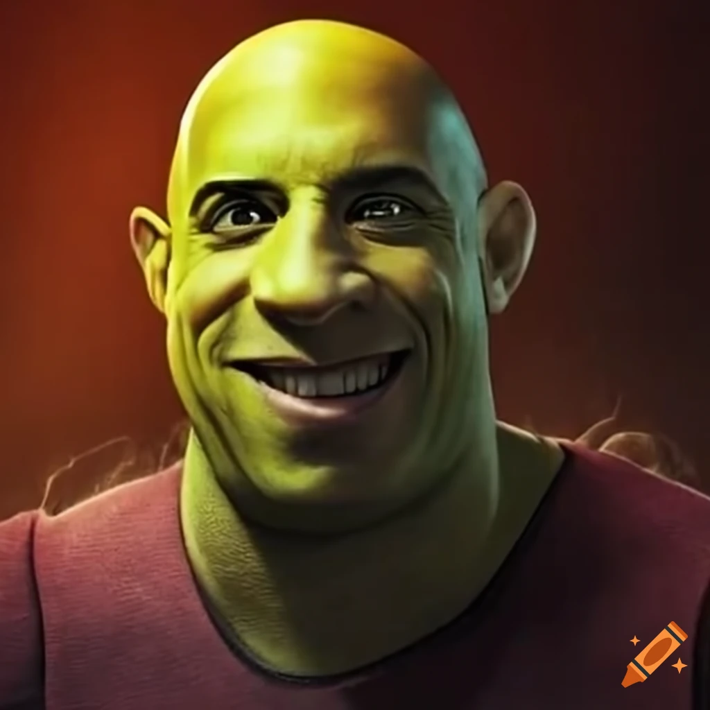 Actor vin diesel playing with shrek character on Craiyon