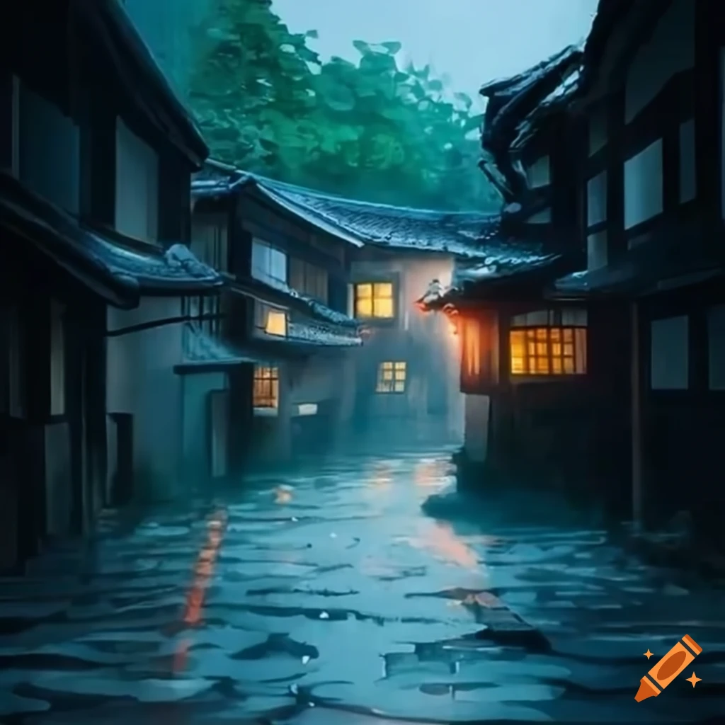Japanese alley house in the rain