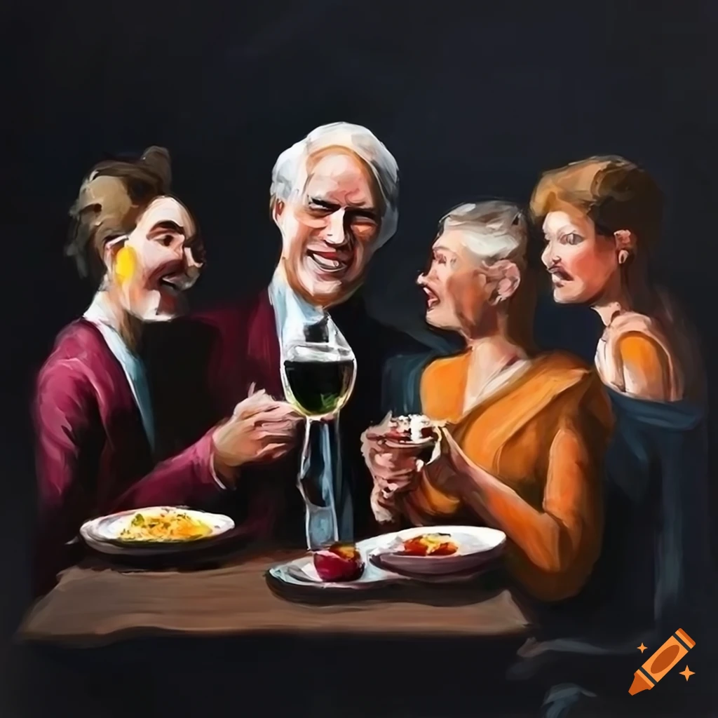 Group celebrating with champagne in abstract oil painting on Craiyon