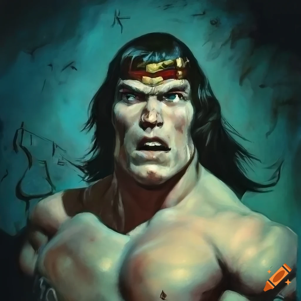 Conan the Barbarian in a dungeon by Norman Rockwell