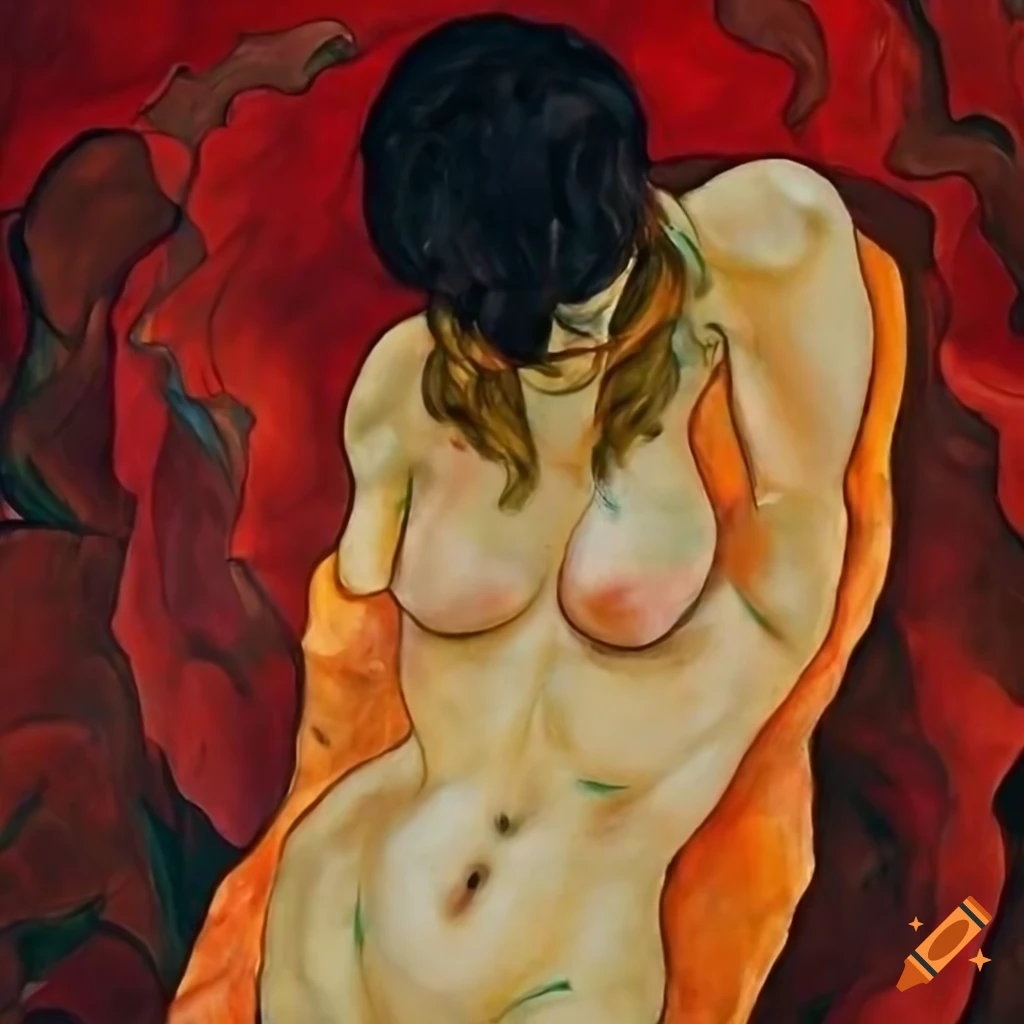 Painting of female figure in Egon Schiele style