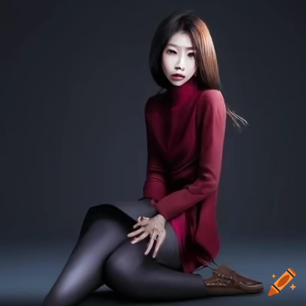 Female Asian model wearing boots in a realistic photo shoot