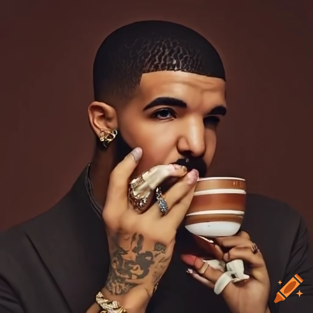 Drake enjoying a cup of tea on Craiyon
