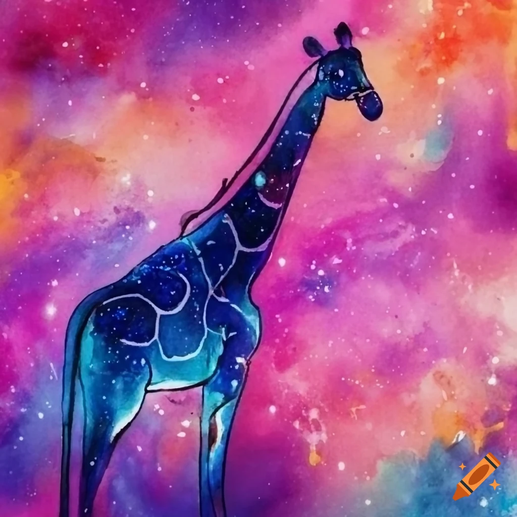 Giraffe with a galaxy pattern in watercolor