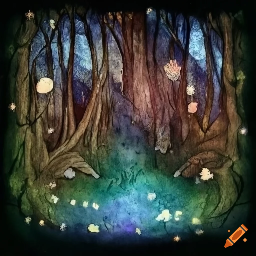 Mysterious fairy forest with glowing mushrooms and delicate flowers on  Craiyon