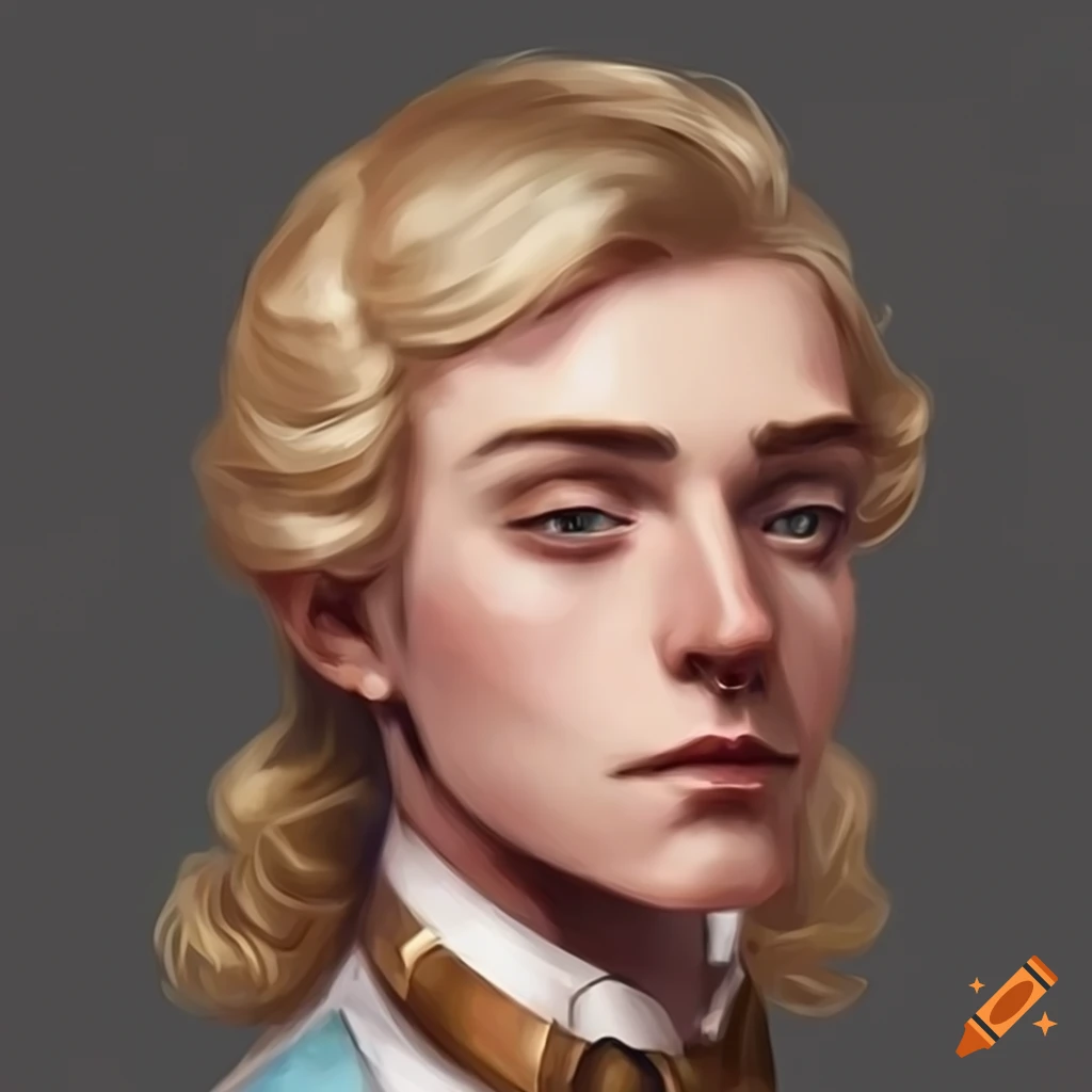 Nobleman with blond hair and light blue skin complexion on Craiyon