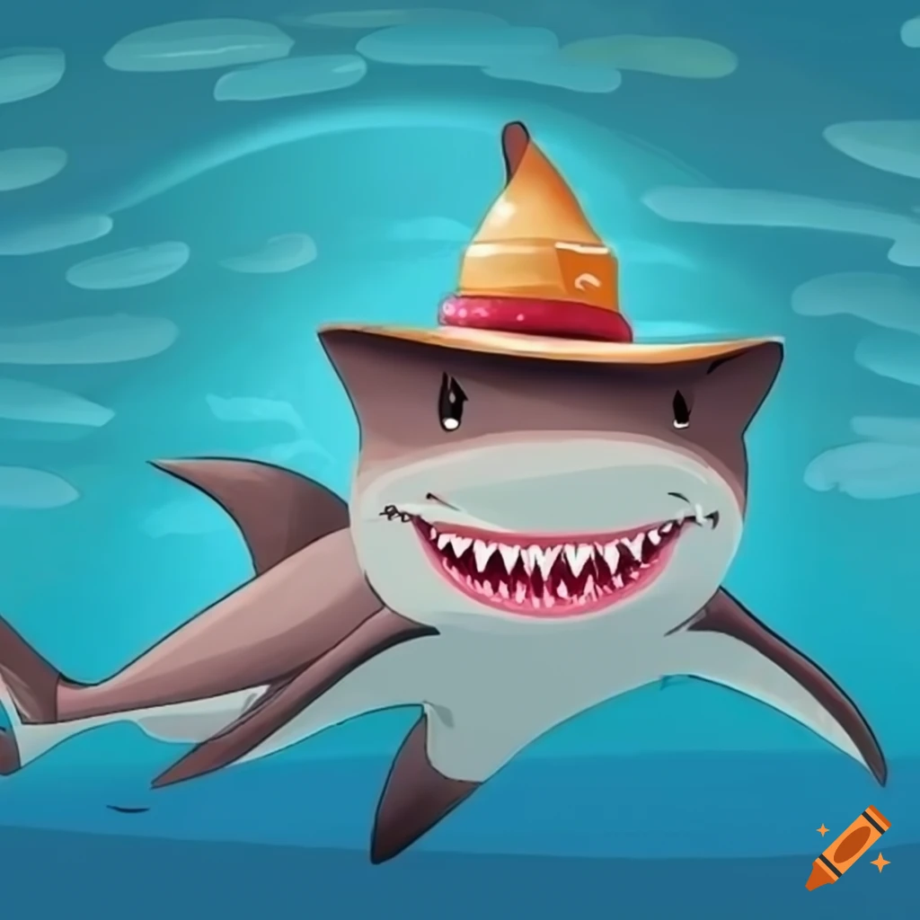 Happy shark wearing a hat