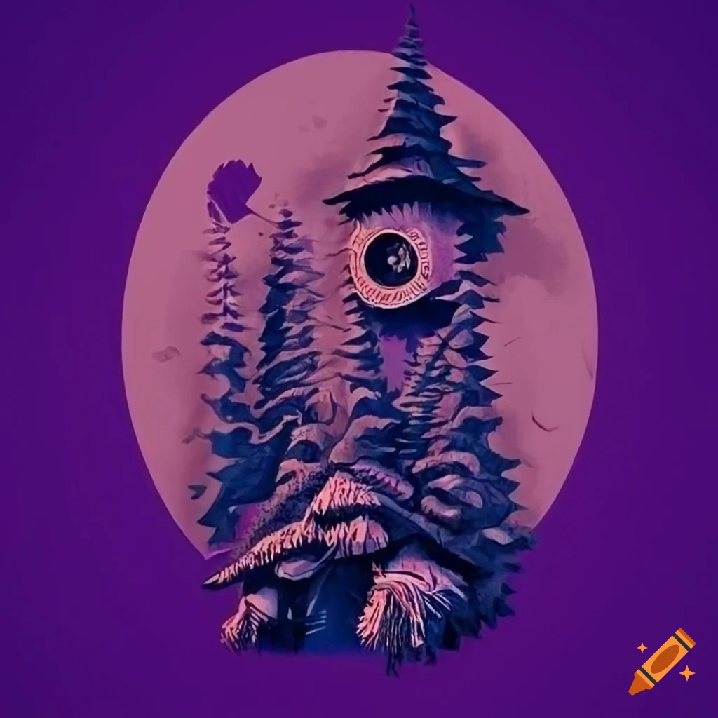 Vivacious Alpine Poster with cuckoo clock style in graphic novel by stave carving depicting good versus evil