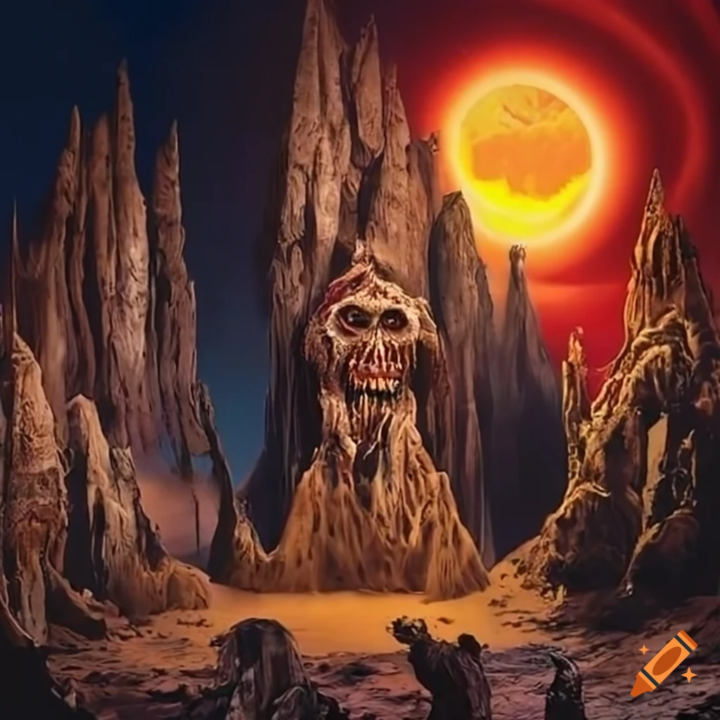 An iron maiden inspired album cover depicting the rock cycle for science classroom