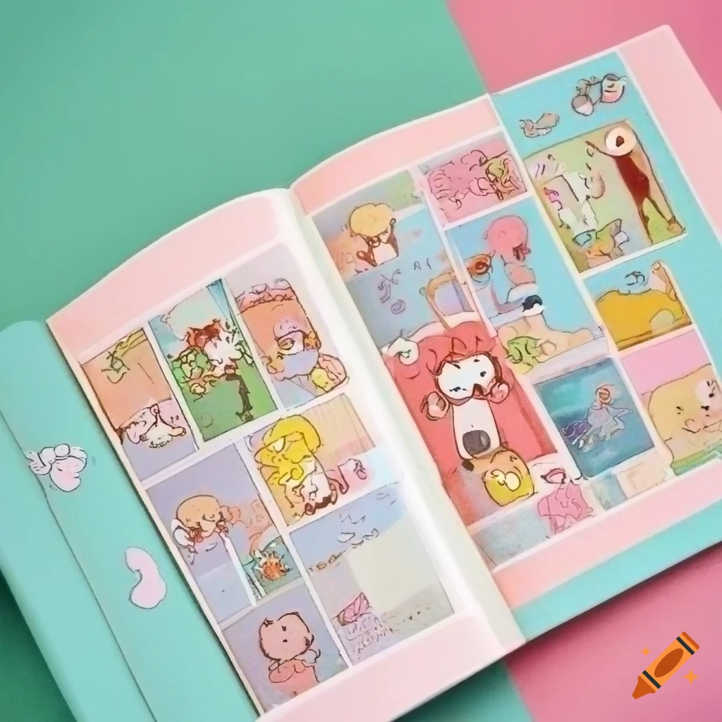 Kawaii cute magazine page with pastel colors