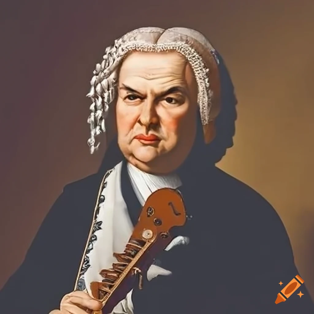 J.s.bach playing various instruments with skill and passion on Craiyon