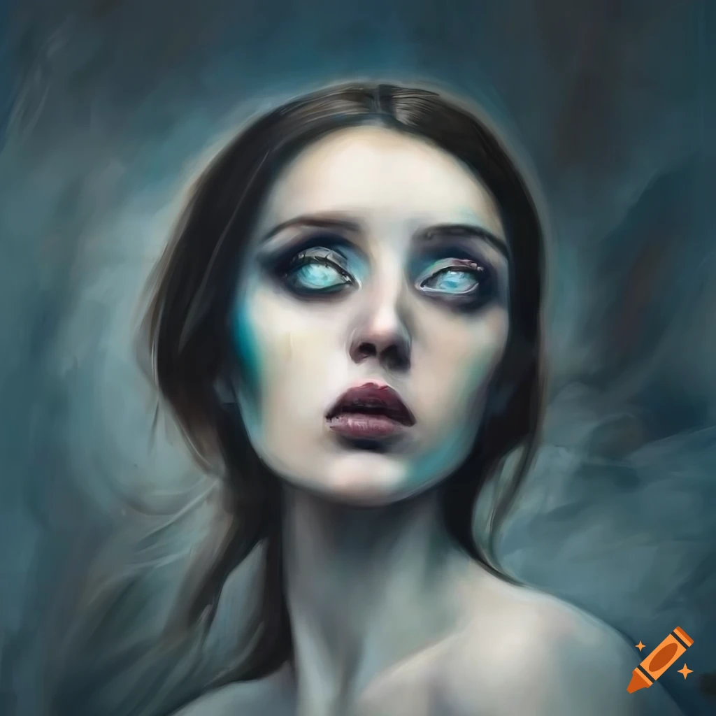 Surrealistic dramatic portrait of natalia in white painting on Craiyon